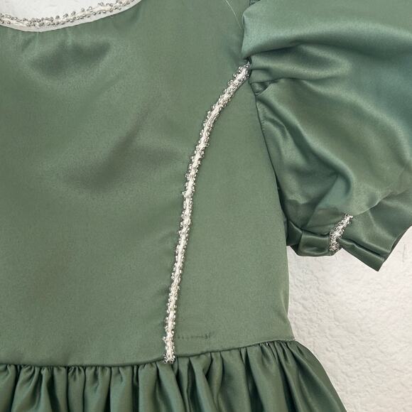 Girls Holiday Dress Green Puff Sleeve with Bow Sz. 4 Birthday Pageant Formal - Picture 6 of 13
